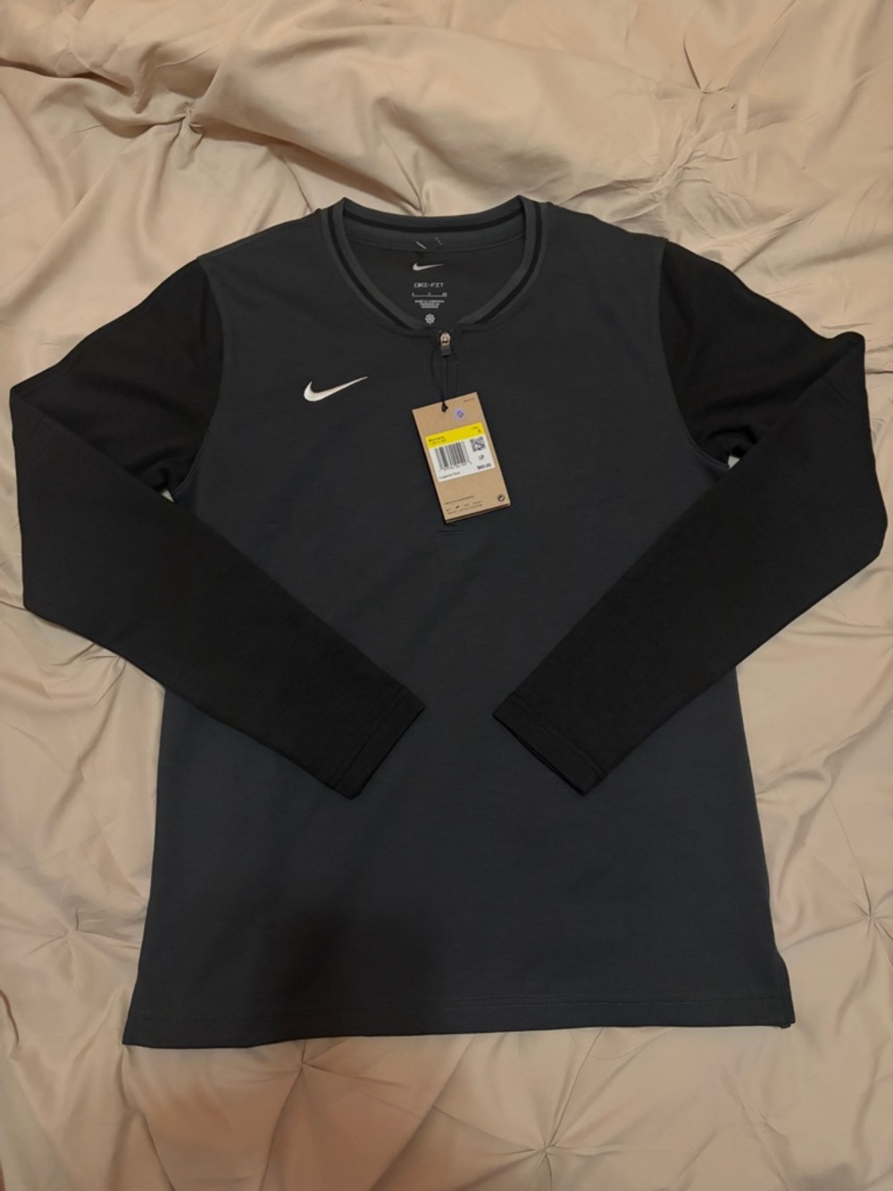 Nike Long-Sleeve Crew Tee in Charcoal and Black
